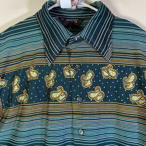 Vintage Career Club Contempo Shirt Mens XL Disco Button USA Paisley Striped Y2K